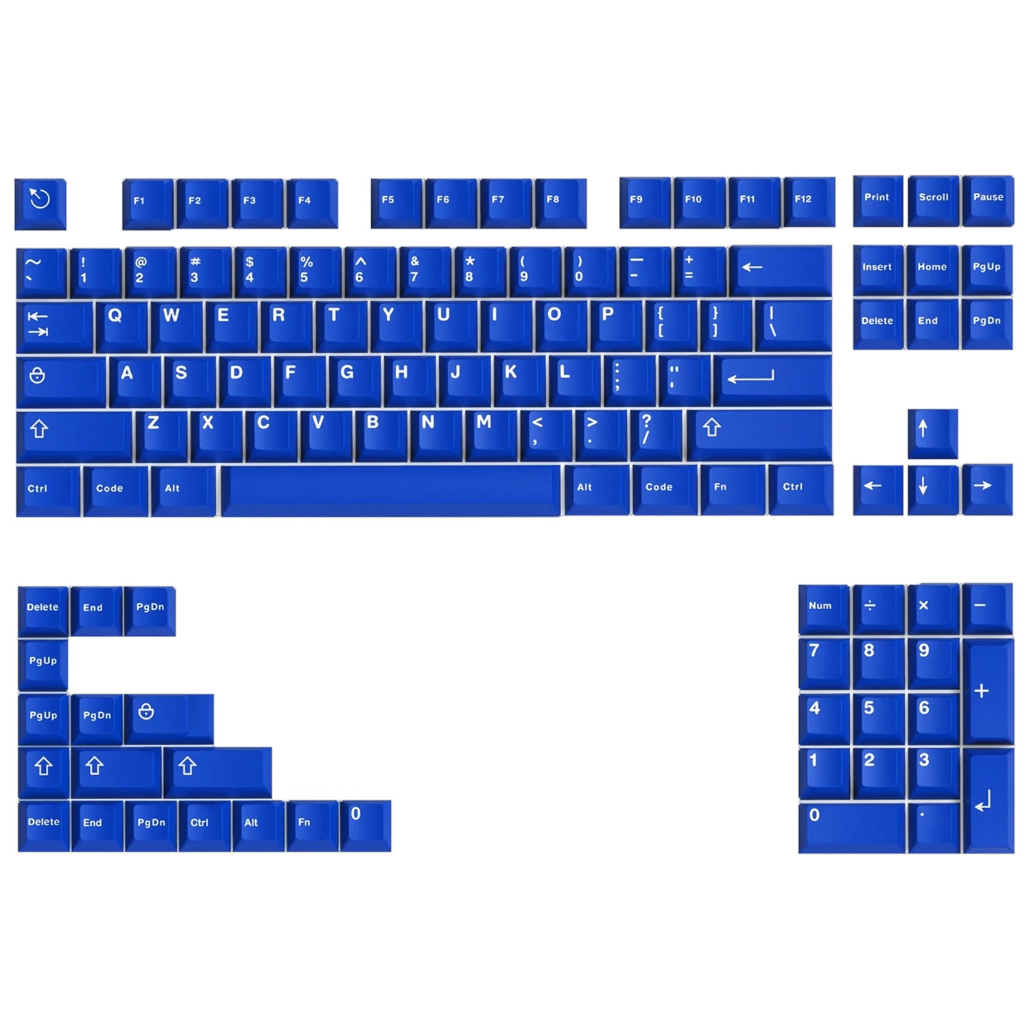 132 PBT Double Shot Keycap Set in Classic Blue Keycaps Custom Keyboards UK