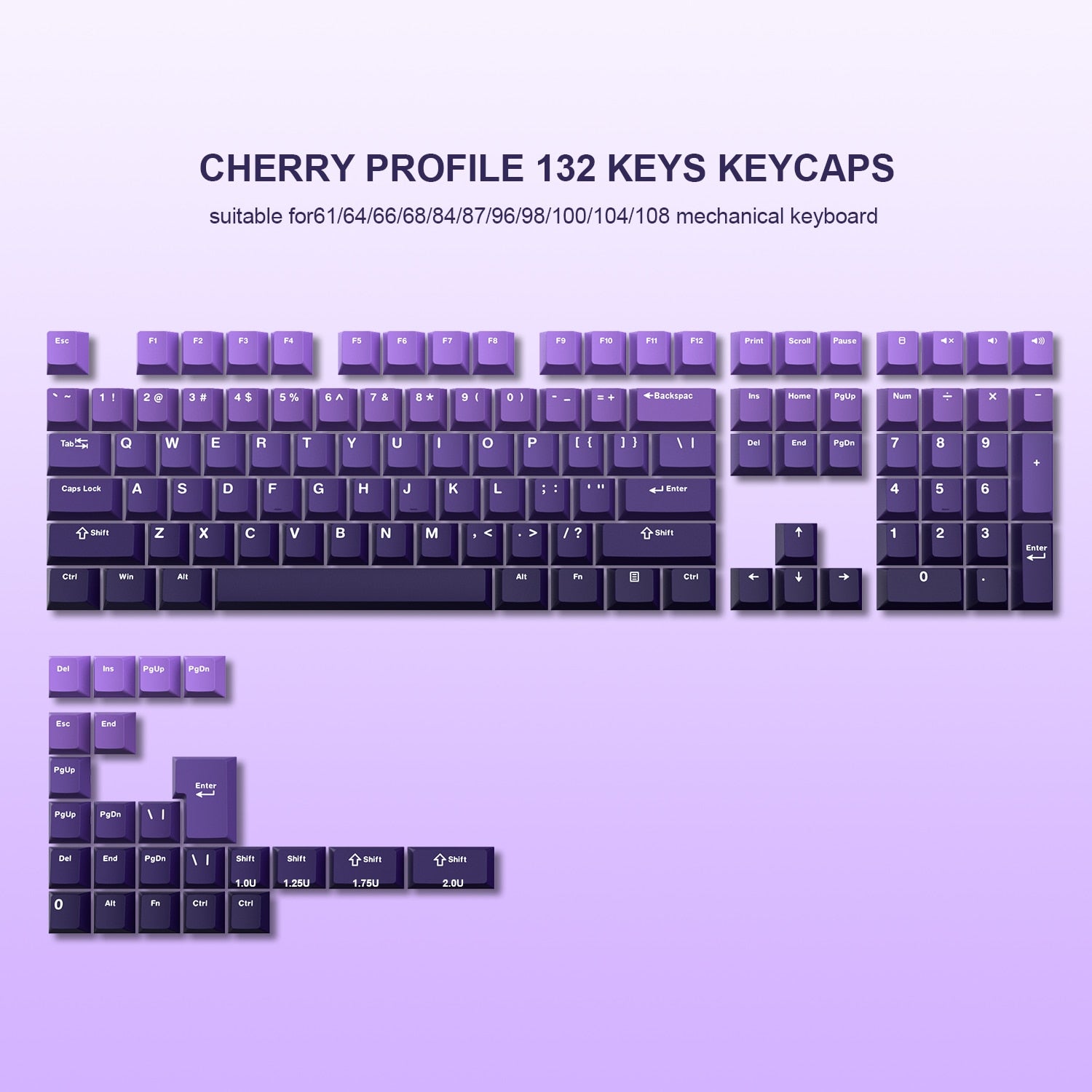 132 Keys Double Shot PBT Keycaps Keycaps Custom Keyboards UK 132 Gradient purple