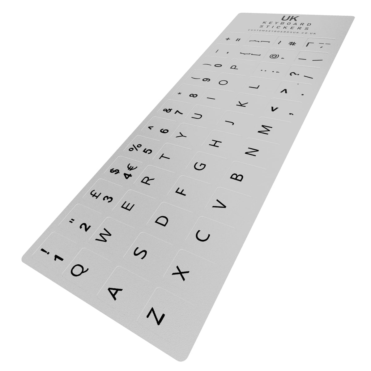 Silver UK keyboard sticker sheet with black lettering